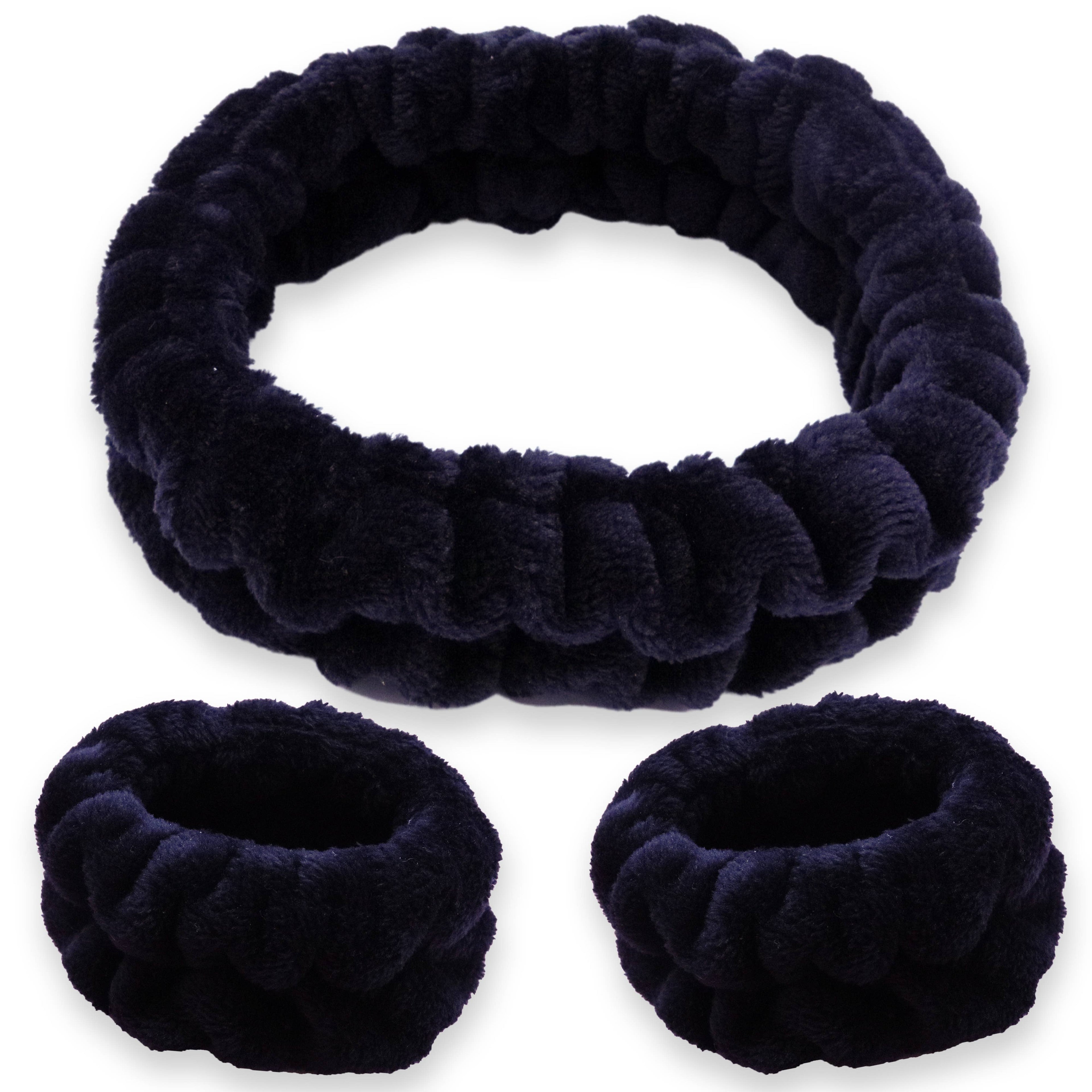 Face Washing Spa Headband and Wristband Set: Black