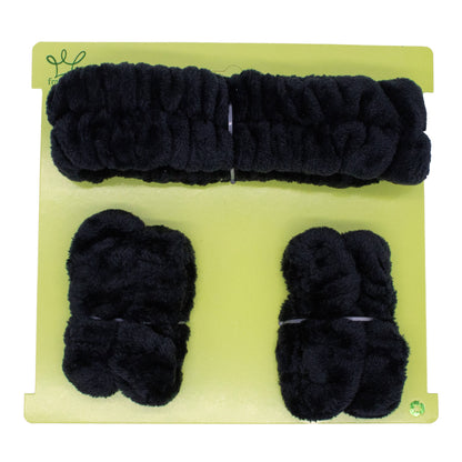 Face Washing Spa Headband and Wristband Set: Black