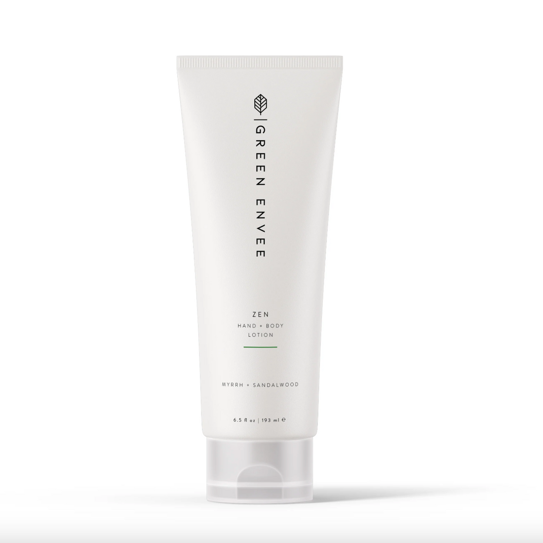 Tube of Green Envee Zen Hand and Body Lotion on a white background