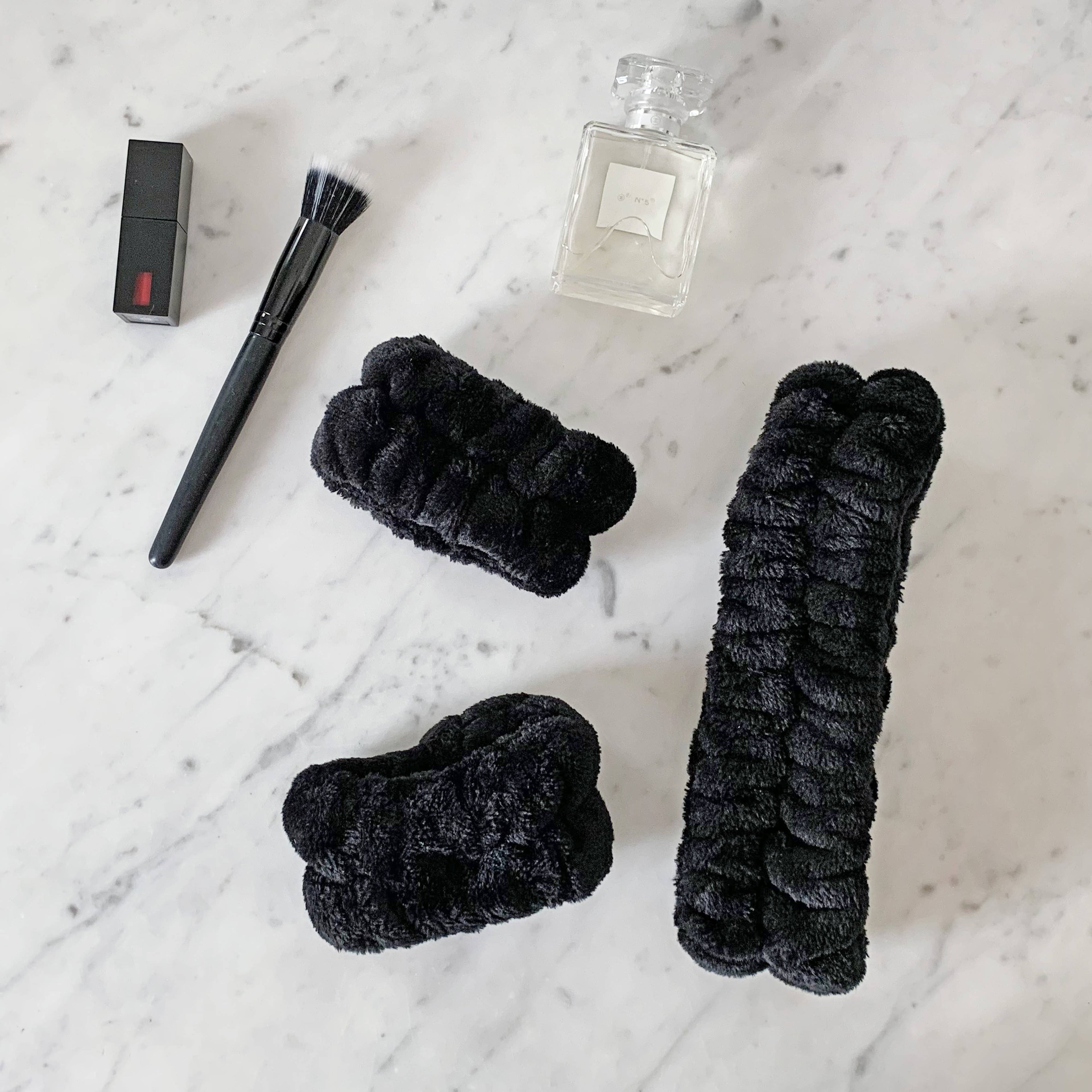 Face Washing Spa Headband and Wristband Set: Black