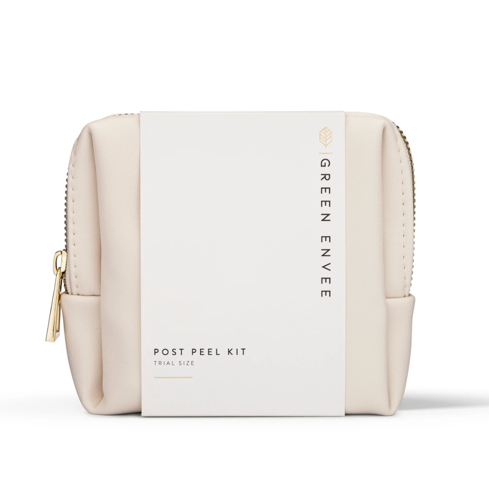 Beige and white cosmetic bag with &