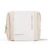 Beige and white cosmetic bag with &