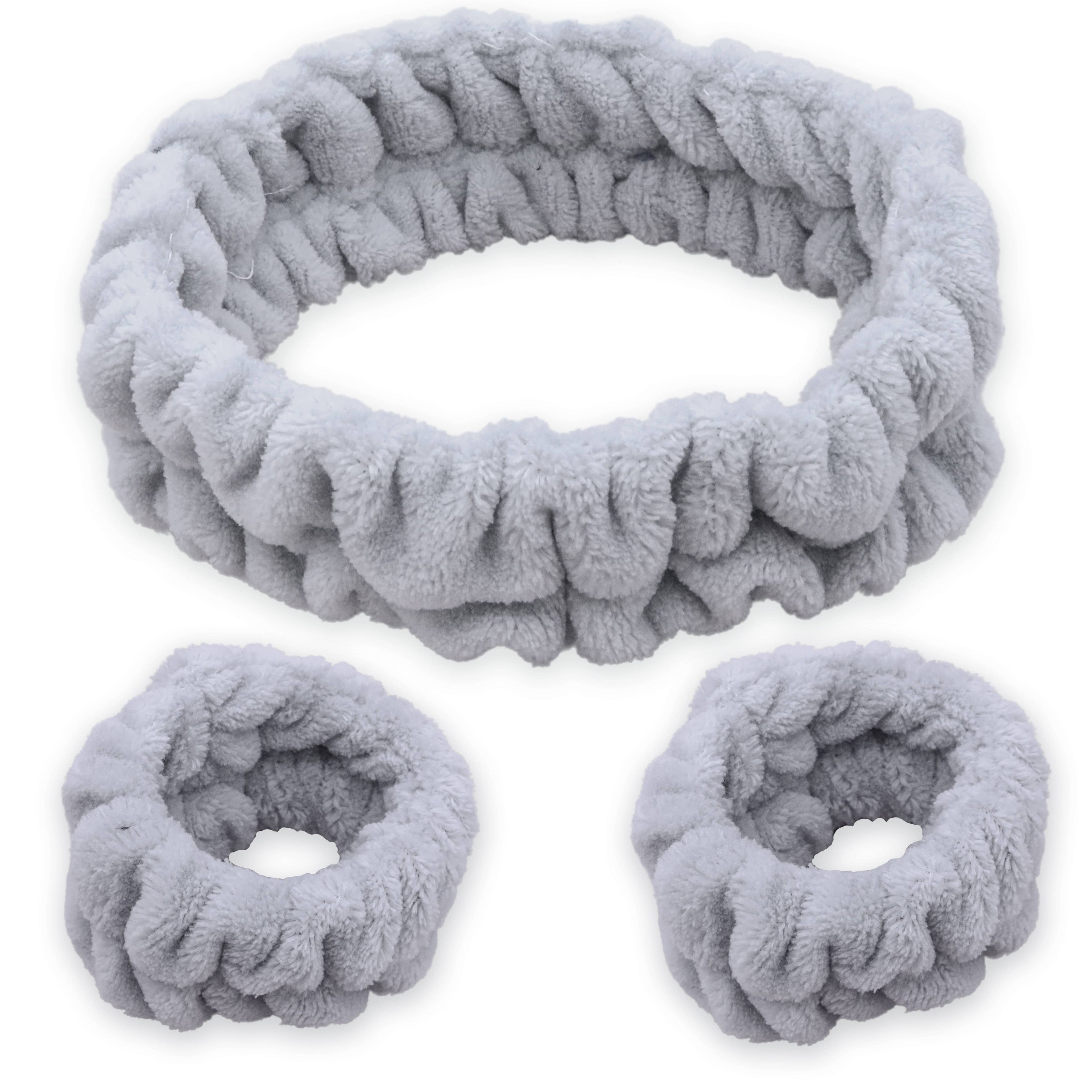 Face Washing Spa Headband and Wristband Set: Gray